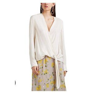 Rag & Bone Felix Popover Blouse Large Faux Wrap Ivory White Professional Office